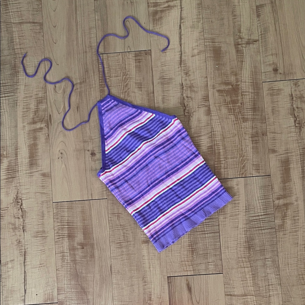 Sweater Knit Striped Purple Halter Top BNWT